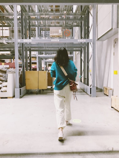 person in IKEA warehouse 